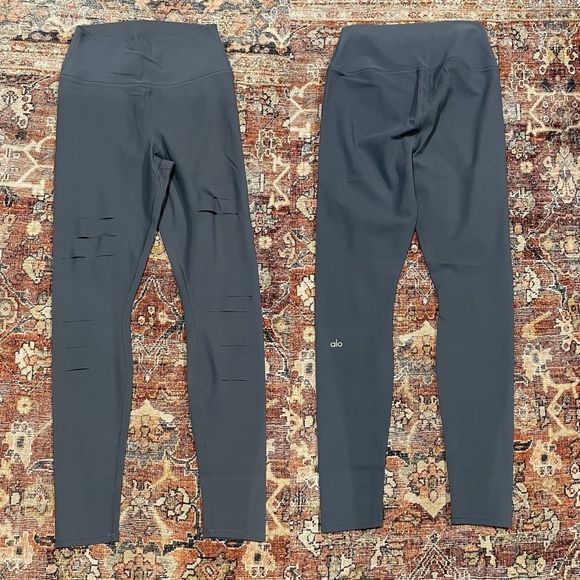 ALO Yoga High Waist Ripped Warrior Leggings in Concrete sz L - Picture 3 of 7